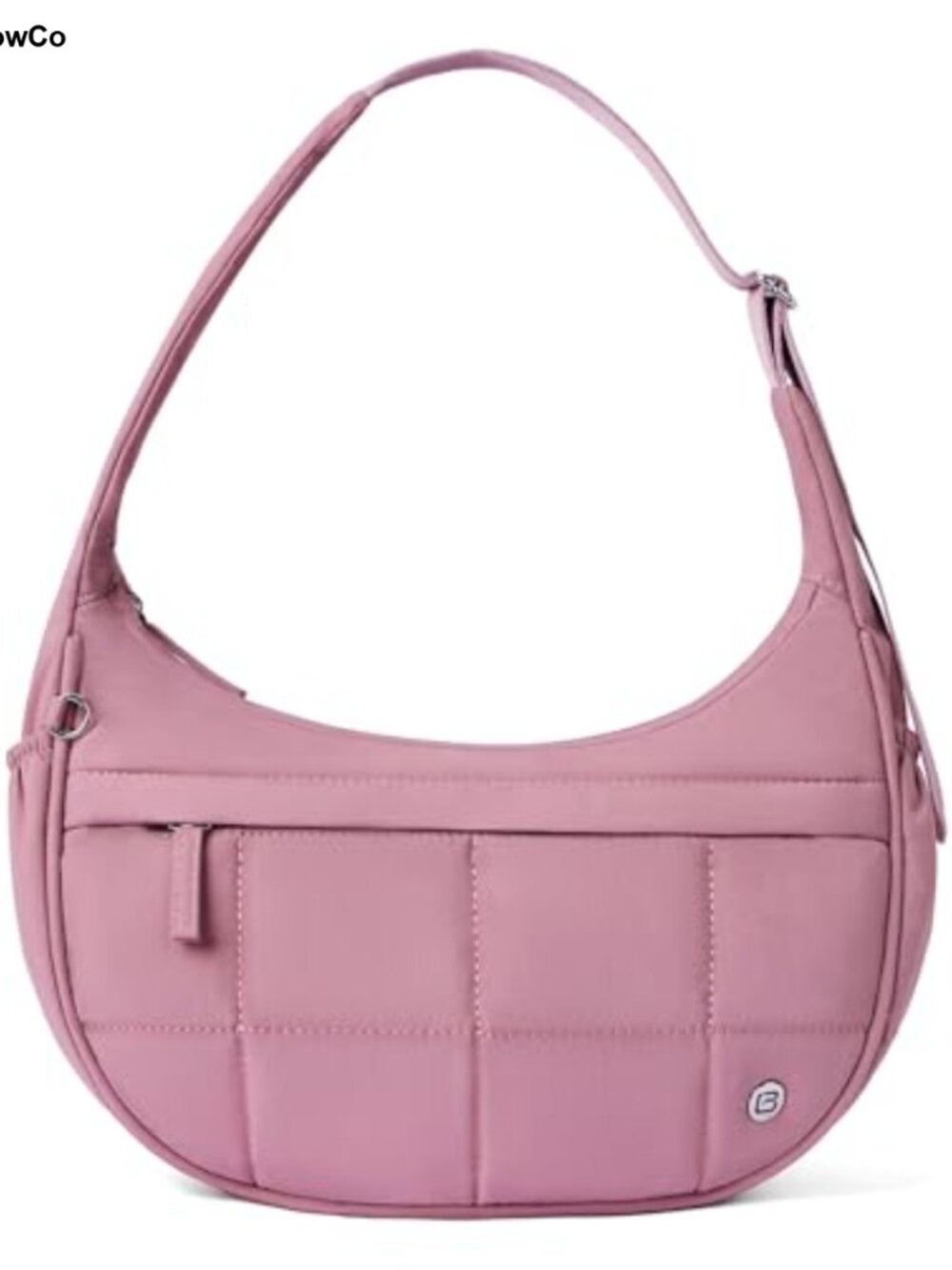 Nylon Quilted Crescent Shoulder Bag with Triple Zip Pockets